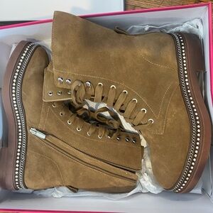 Tan Suede Ankle Boots with Studded Sole